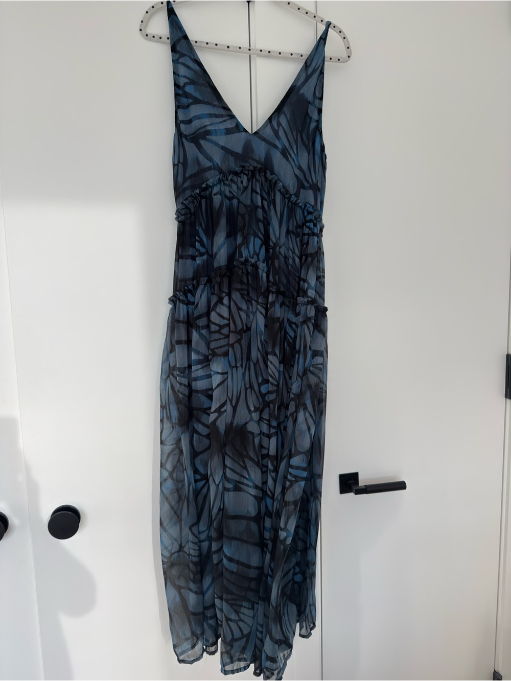 Free People Blue Sheer Mesh Slip Dress XS Y2K Boho Abstract Print Midi